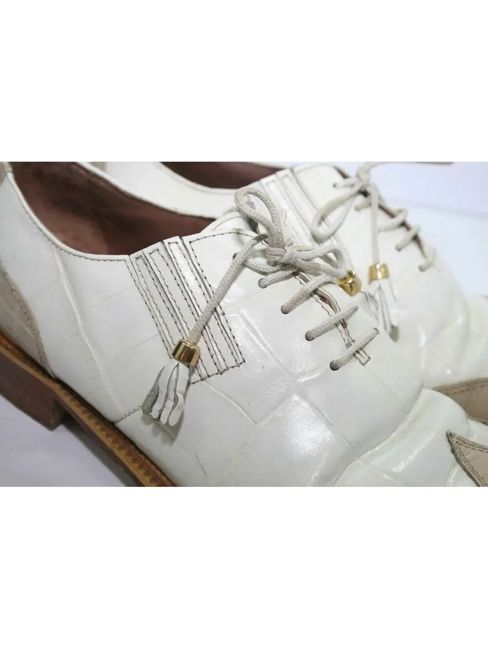 Vintage Marco Vicci Newhall Mens Size 9.5 White Dress Shoes Animal Leather